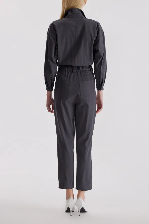 Lapel Jumpsuit-Grey