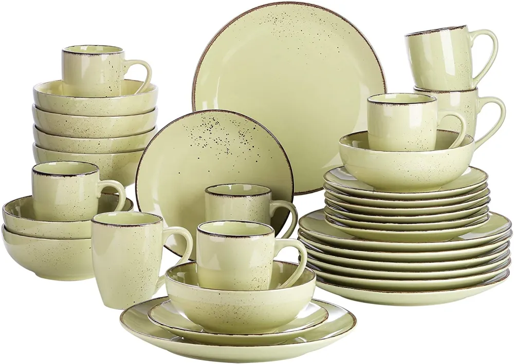 vancasso Navia Ceramic Dinnerware Set, 48 pieces Set of 12 Stoneware Spray Spot Patterned Service Dish with Dinner Plates, Salad Plates, Bowls, Mugs - Grey