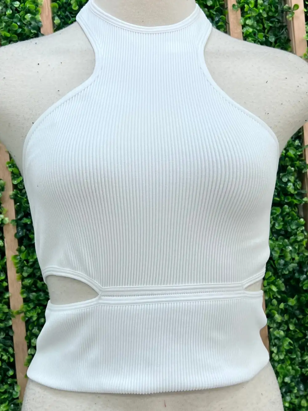 Sleeveless Ribbed Cutout Waist Top