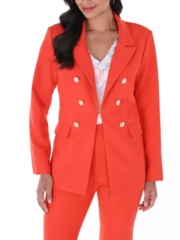 Vivid Orange Double - Breasted Blazer