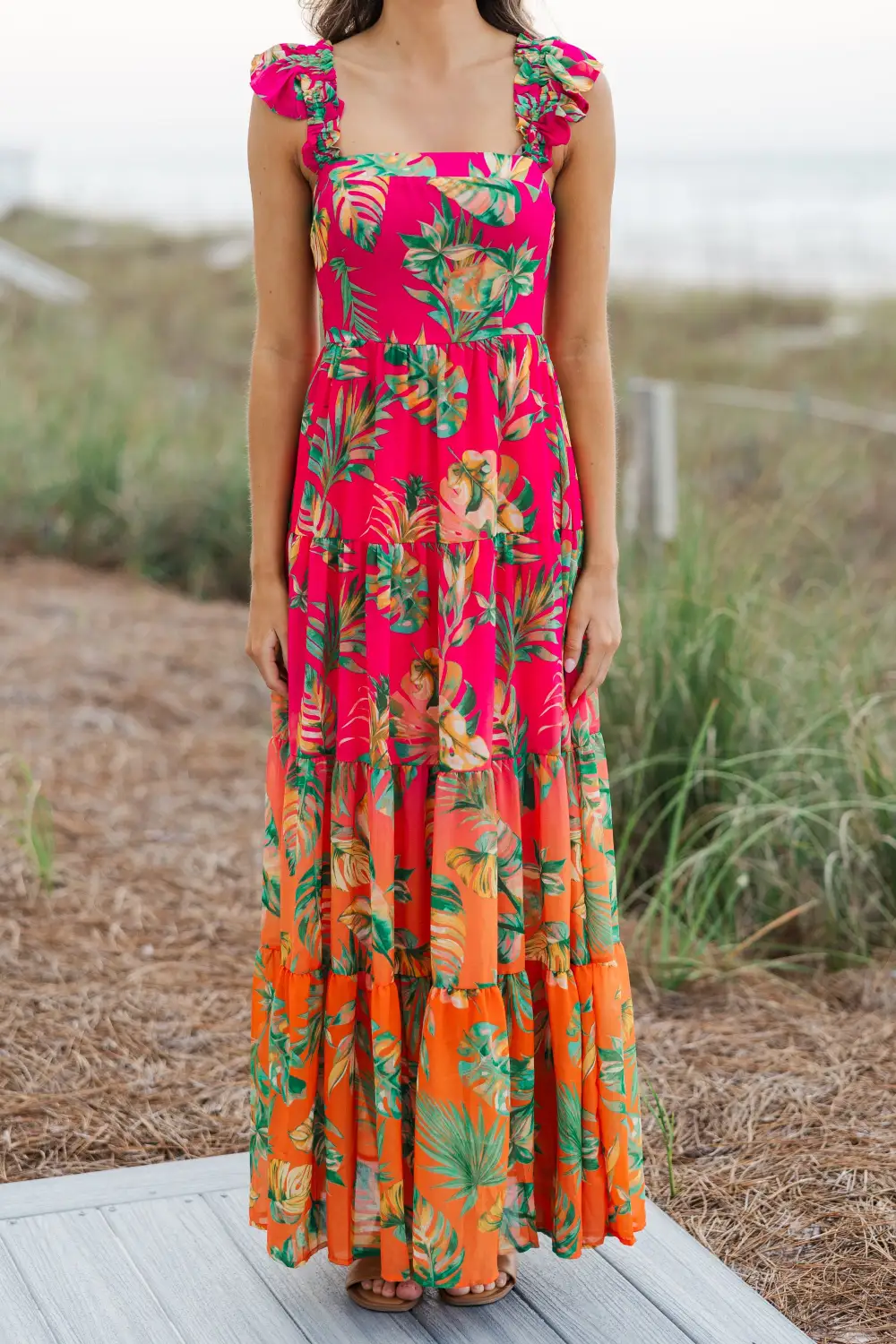 Enjoy The Views Fuchsia Pink Tropical Maxi Dress