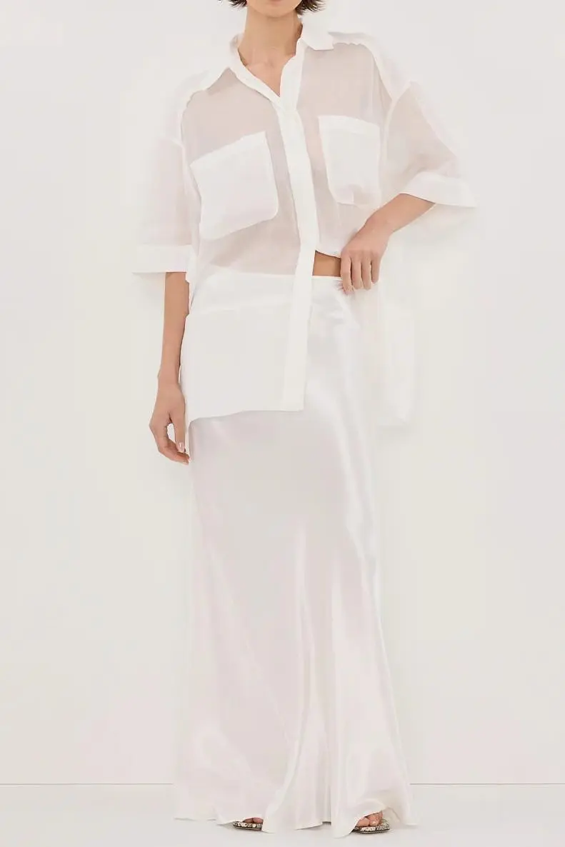WHITE SATIN MAXI SKIRT