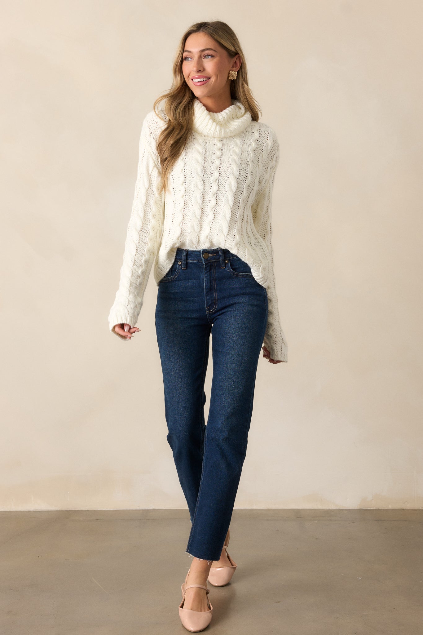 Z Supply Tied To You Ivory Cable Knit Turtleneck Sweater