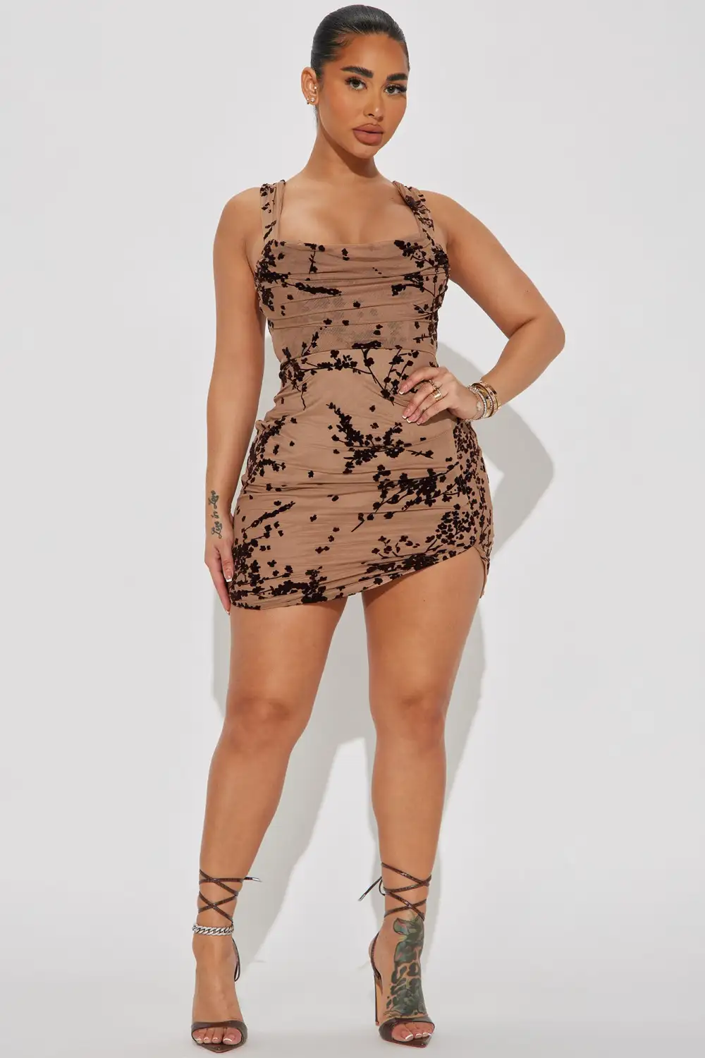 Blossom Sleeveless Mini Dress - Mocha