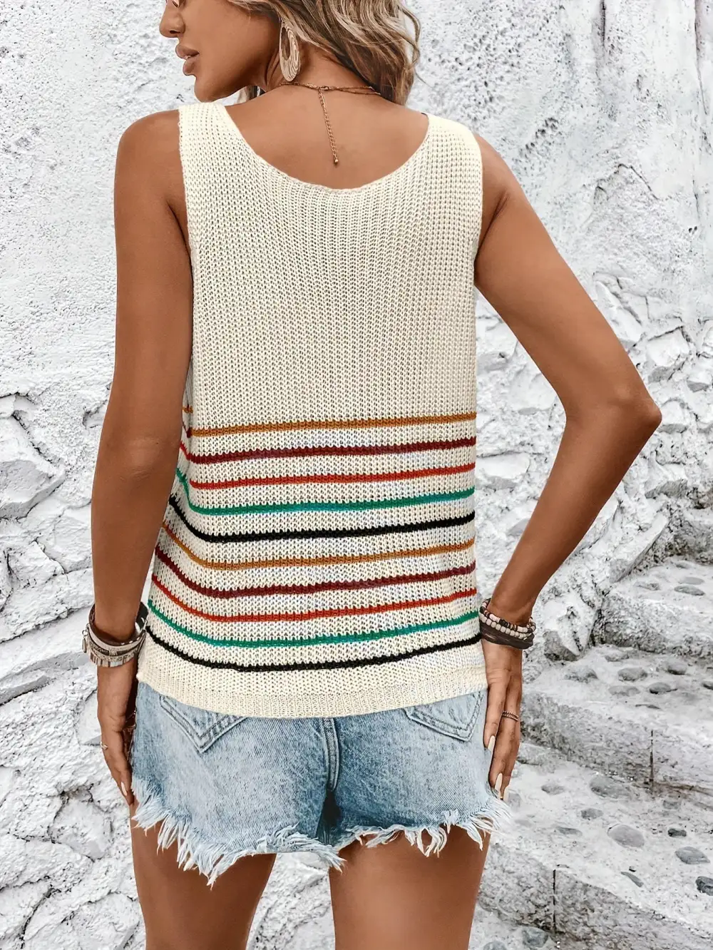 Women's V-Neck Tank: Breezy & Flattering (Striped Pattern, Knit Fabric)