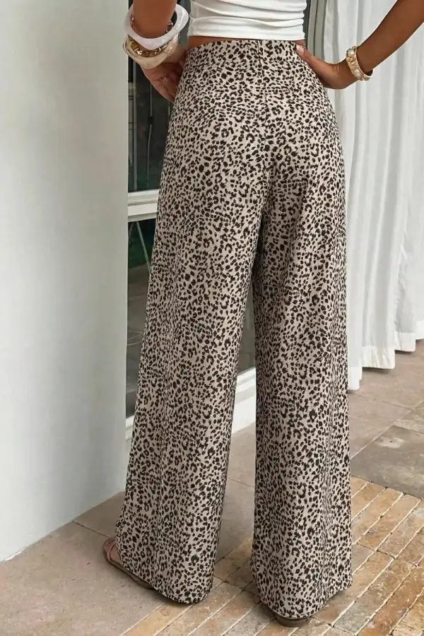 Leopard Print High Waist Wide Leg Pants