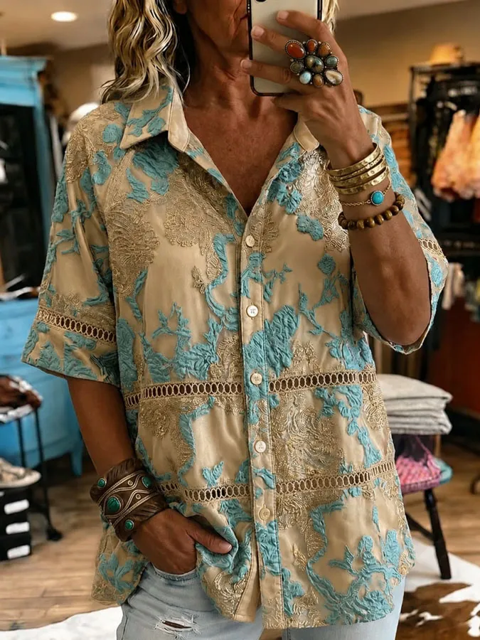 Women'S Retro Western Style Printed Casual Shirt