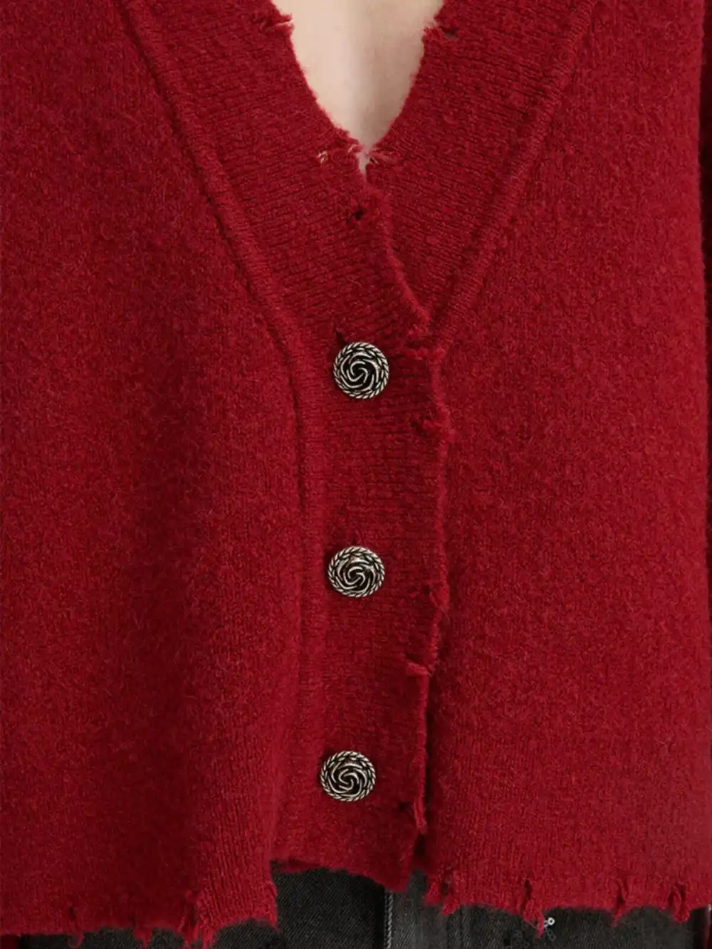 Drop Shoulder Long Sleeve Cardigan-Red