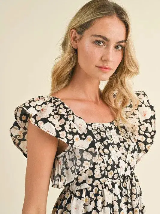 Her Vibe is Pretty Floral Ruffled Flutter Sleeve Mini Dress