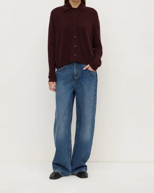 Dark Merlot Wool Cashmere Button-Up Cardigan