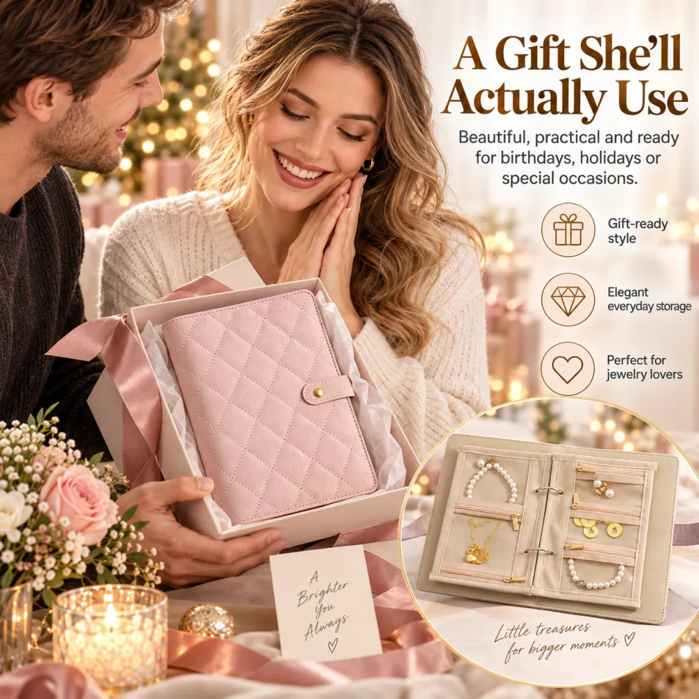 Luxury Quilted Durable Storage Organizer Booklet — Cream Waterproof Accessory Holder with Clear Pockets, Multi-Layer Compartments, Card & Ticket Slots, 5-Day Travel Ready, Bedroom Vanity Upgrade Gift