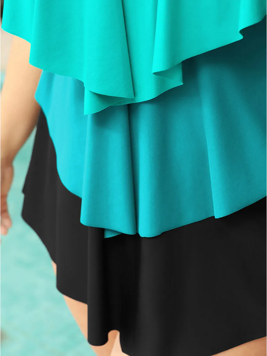 Tiered Ruffled Patchwork Swimsuit One-Piece