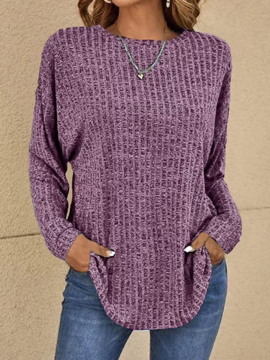 Round Neck Ribbed Long Sleeve Loose Top