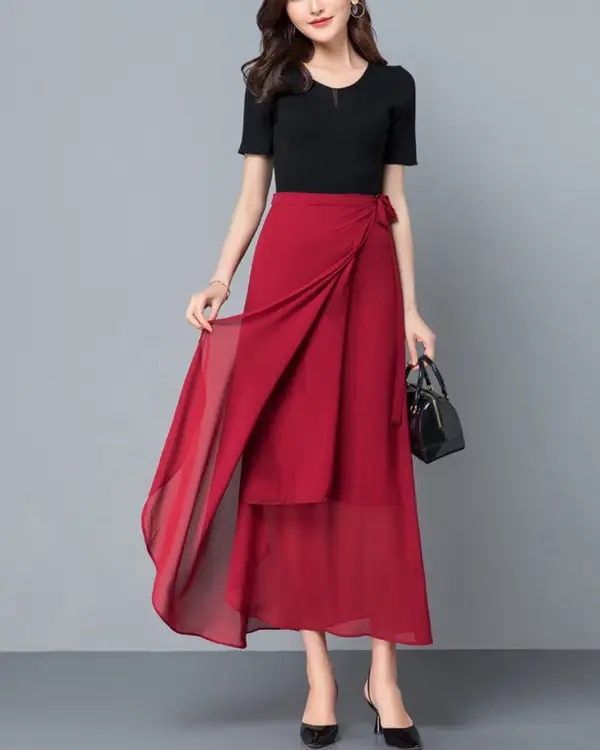 Everyday Belted Chiffon A Line Midi Skirt