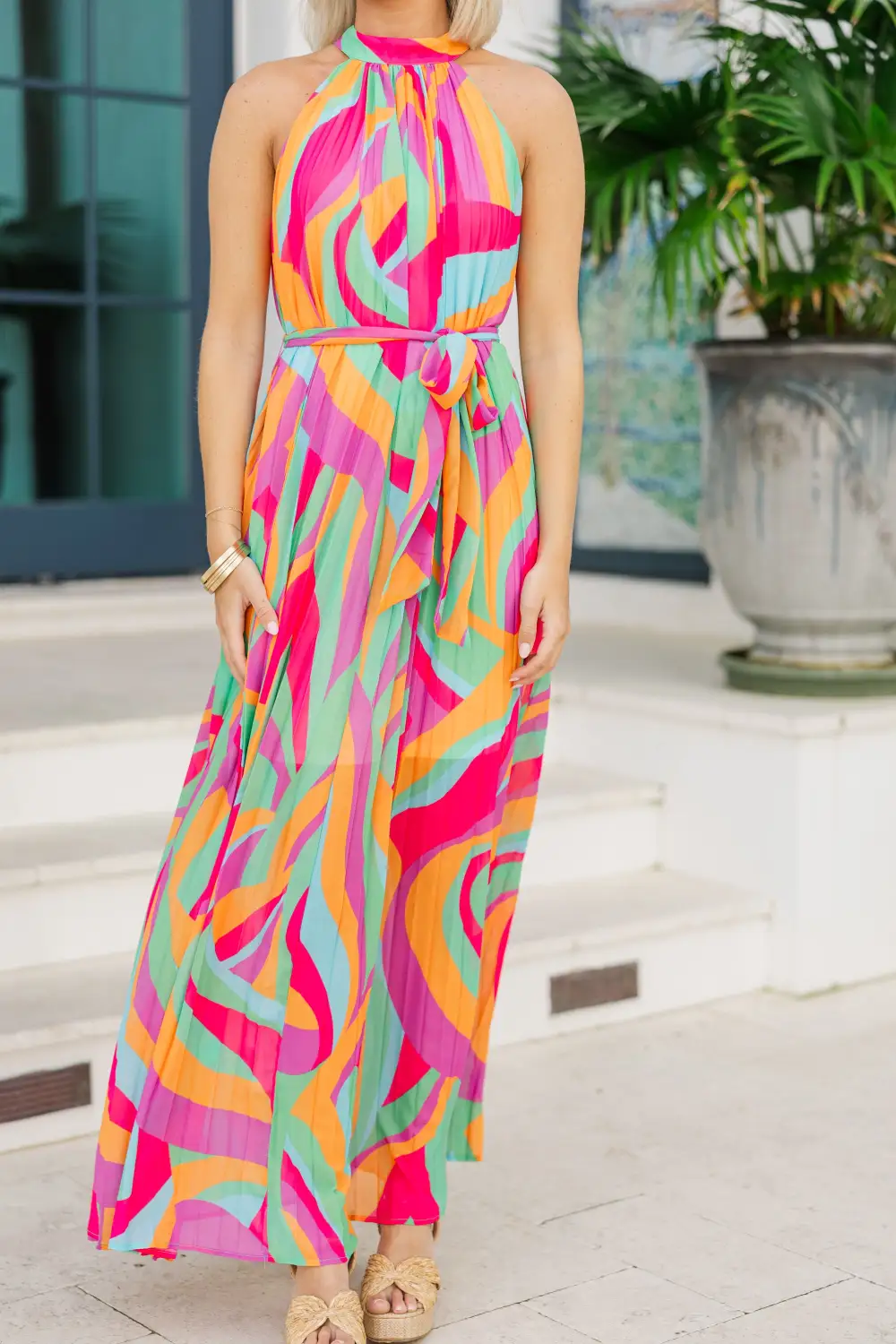 Stand Out Fuchsia Pink Abstract Maxi Dress