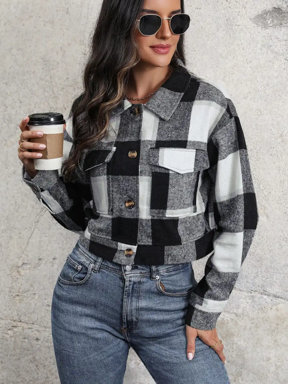 GYPSY-Plaid Button Up Cropped Jacket