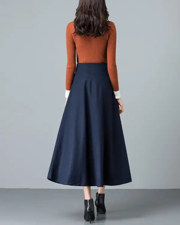 Everyday Pleated Wool Flared Midi Skirt