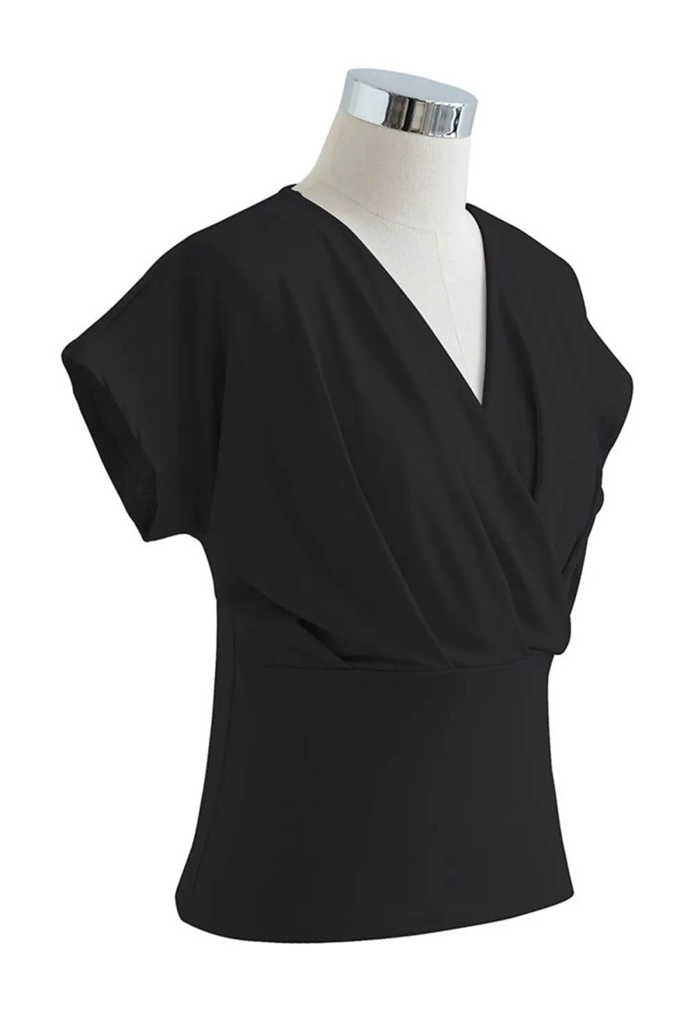 ULTRA-SOFT SHORT-SLEEVE COTTON WRAP TOP IN BLACK