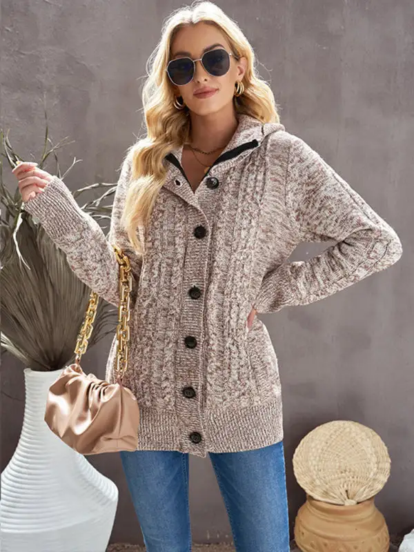 Women's Hooded Long Sleeve Knit Cardigan with Pockets in 4 Colors Sizes 4-12