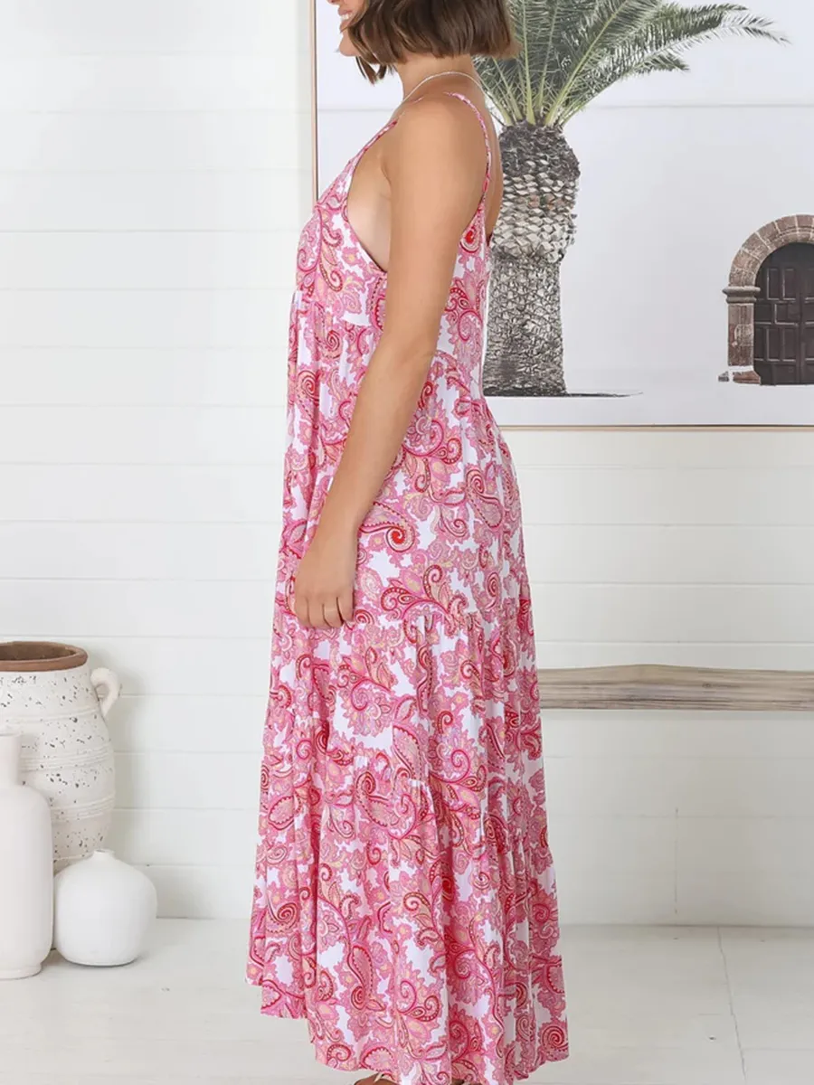 Pink halter loose dress long skirt