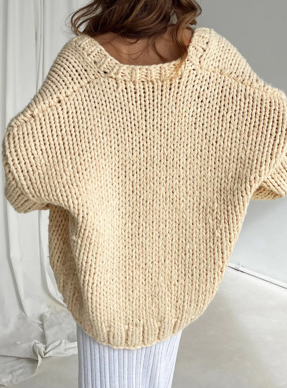 Balloon Sleeves Knit Cardigan Olive
