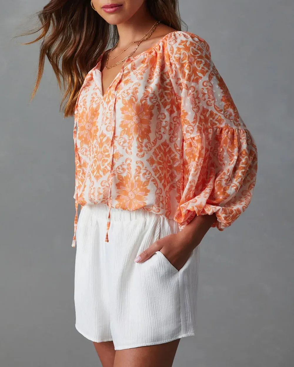 Puff Sleeve Printed Blouse