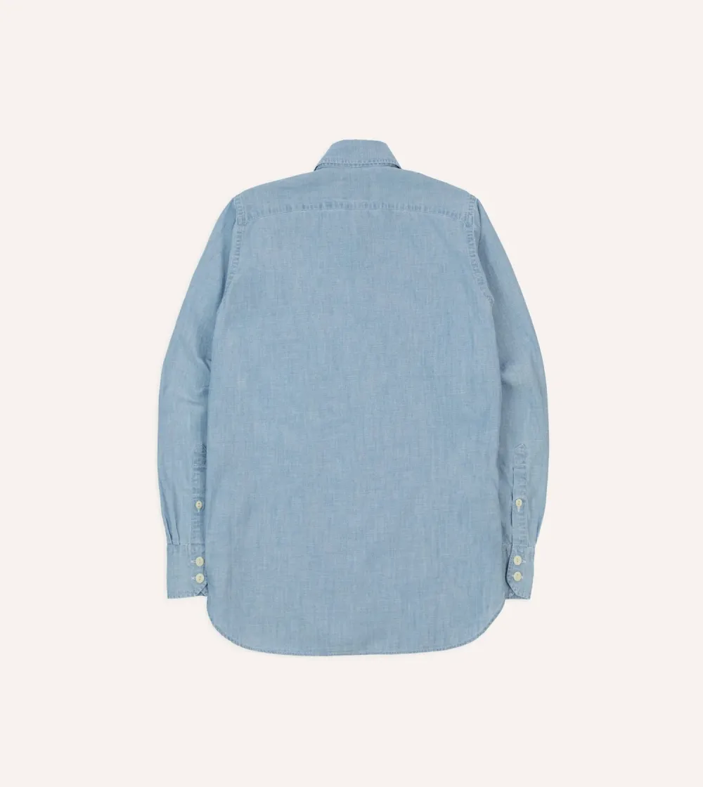 Blue Cotton Chambray Two-Pocket Work Shirt Casual Style