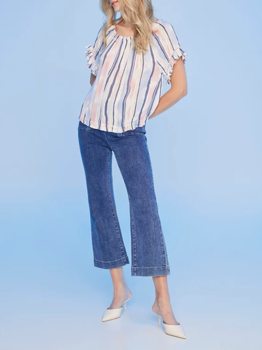 Striped High-End Off-Shoulder Short Sleeves