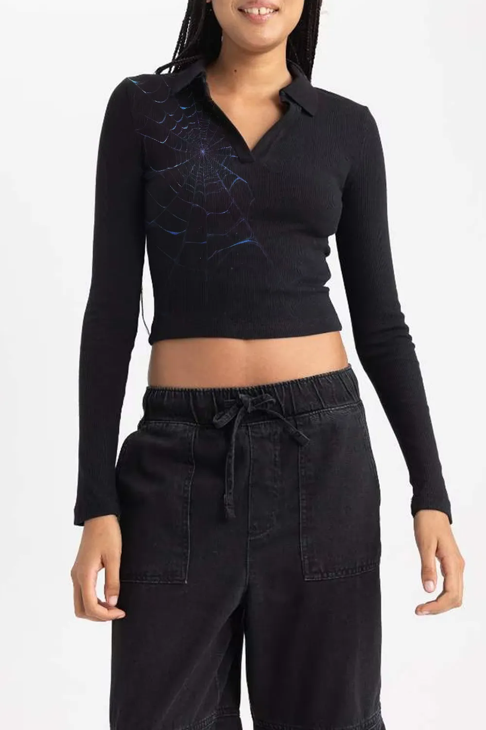 Slim Fit Polo Collar Camisole Long Sleeve T-Shirt