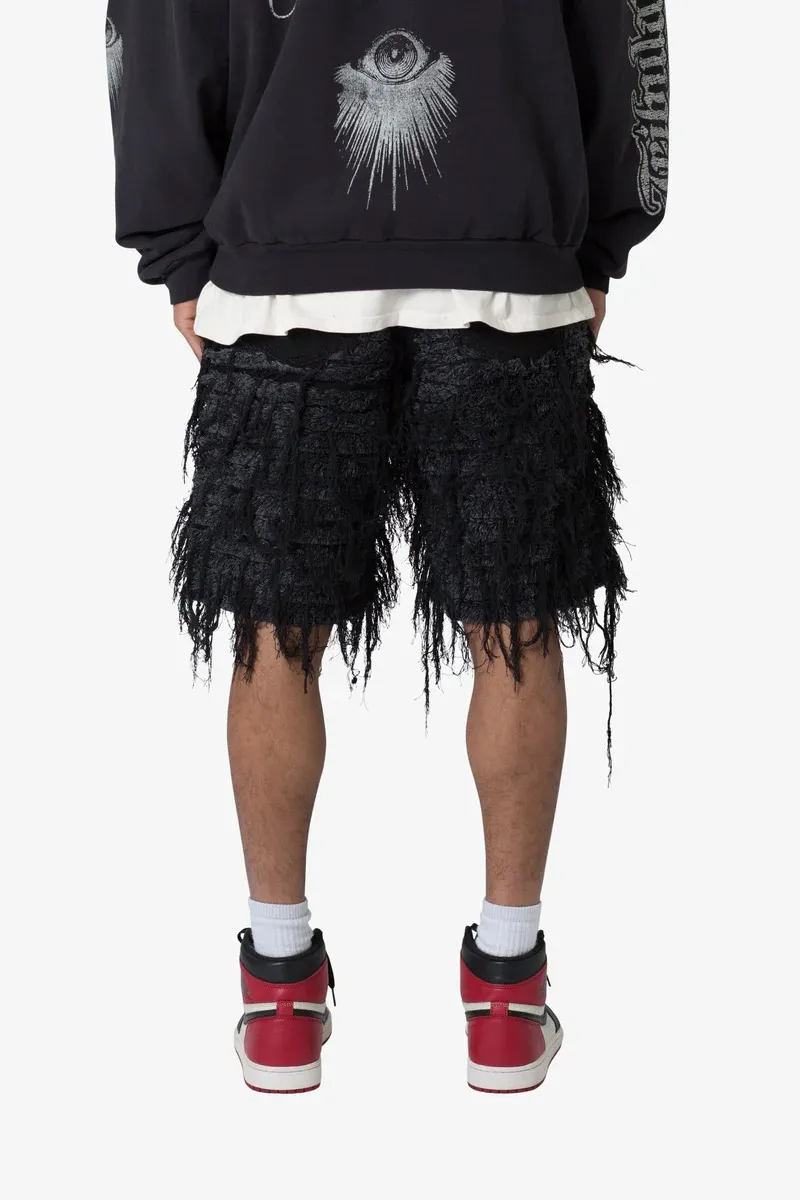 BLACK ALL OVER DISTRESSED DENIM SHORTS
