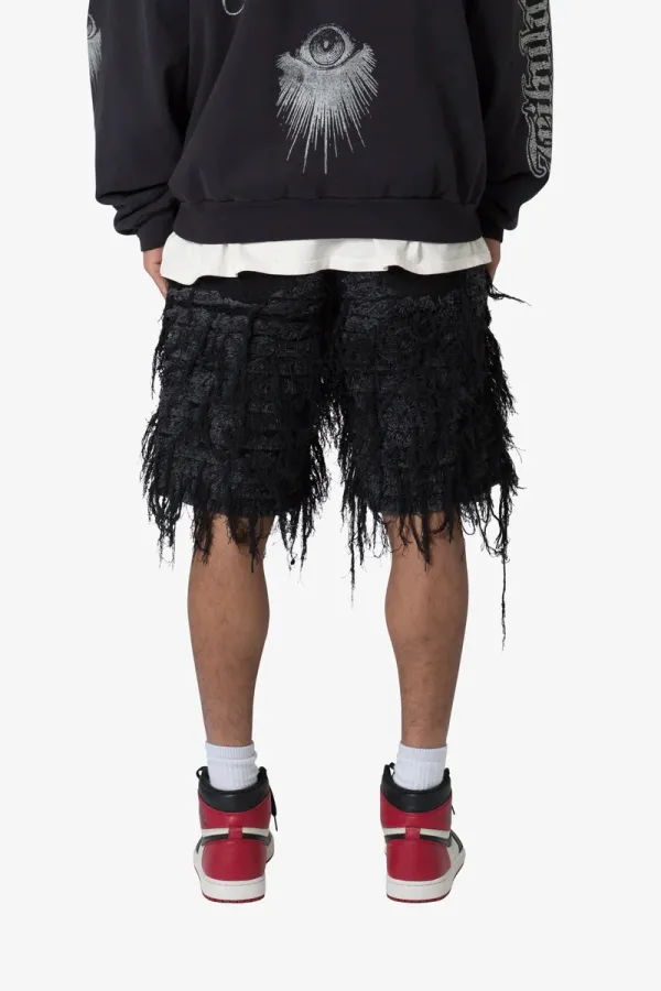BLACK ALL OVER DISTRESSED DENIM SHORTS