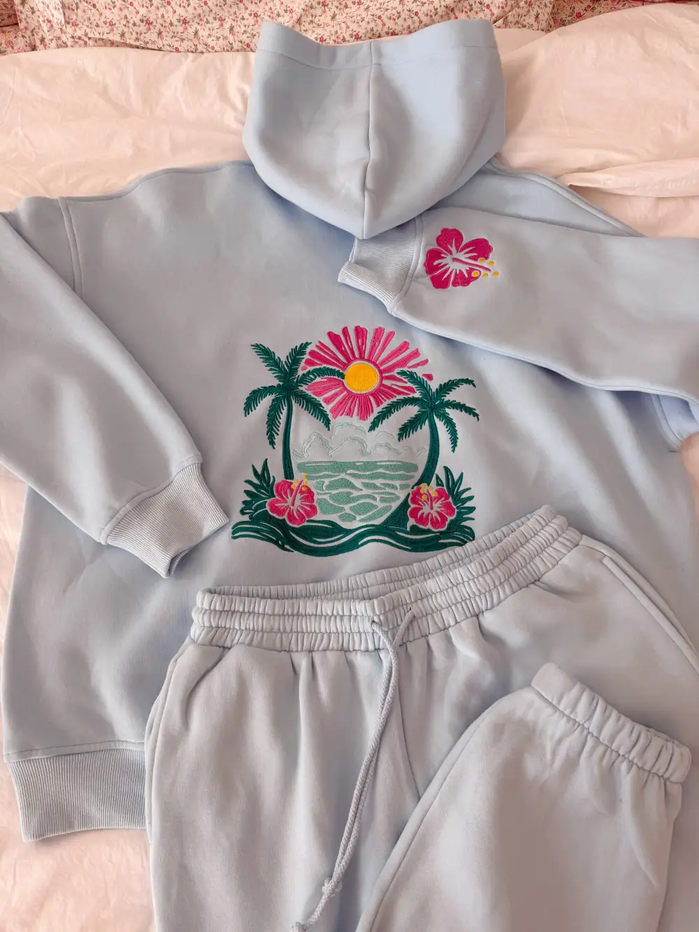 Icy Hibiscus Flower Beach Babe Embroider Hoodie