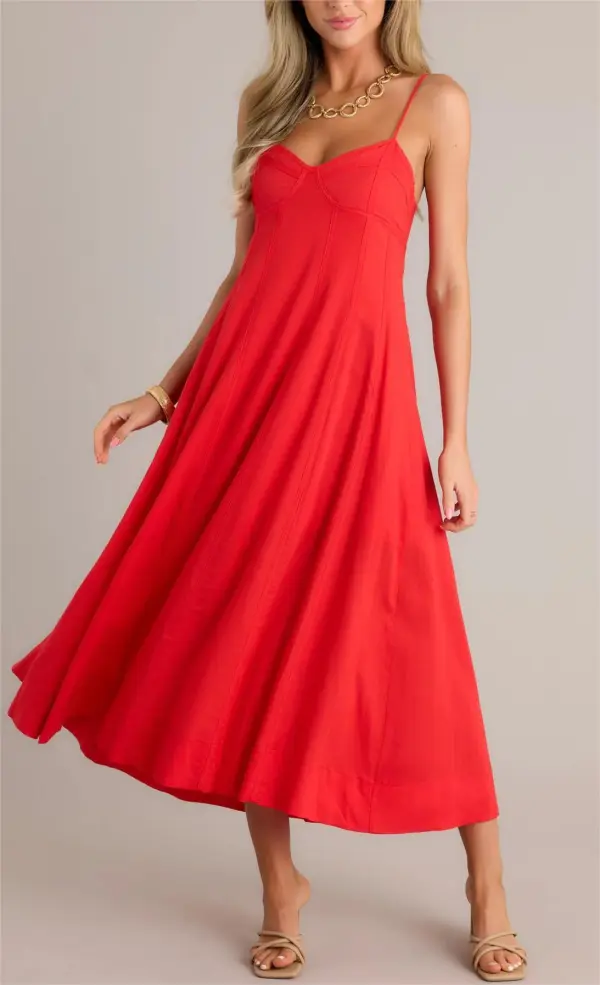 CELESTIAL BEAUTY RED BUSTIER MAXI DRESS