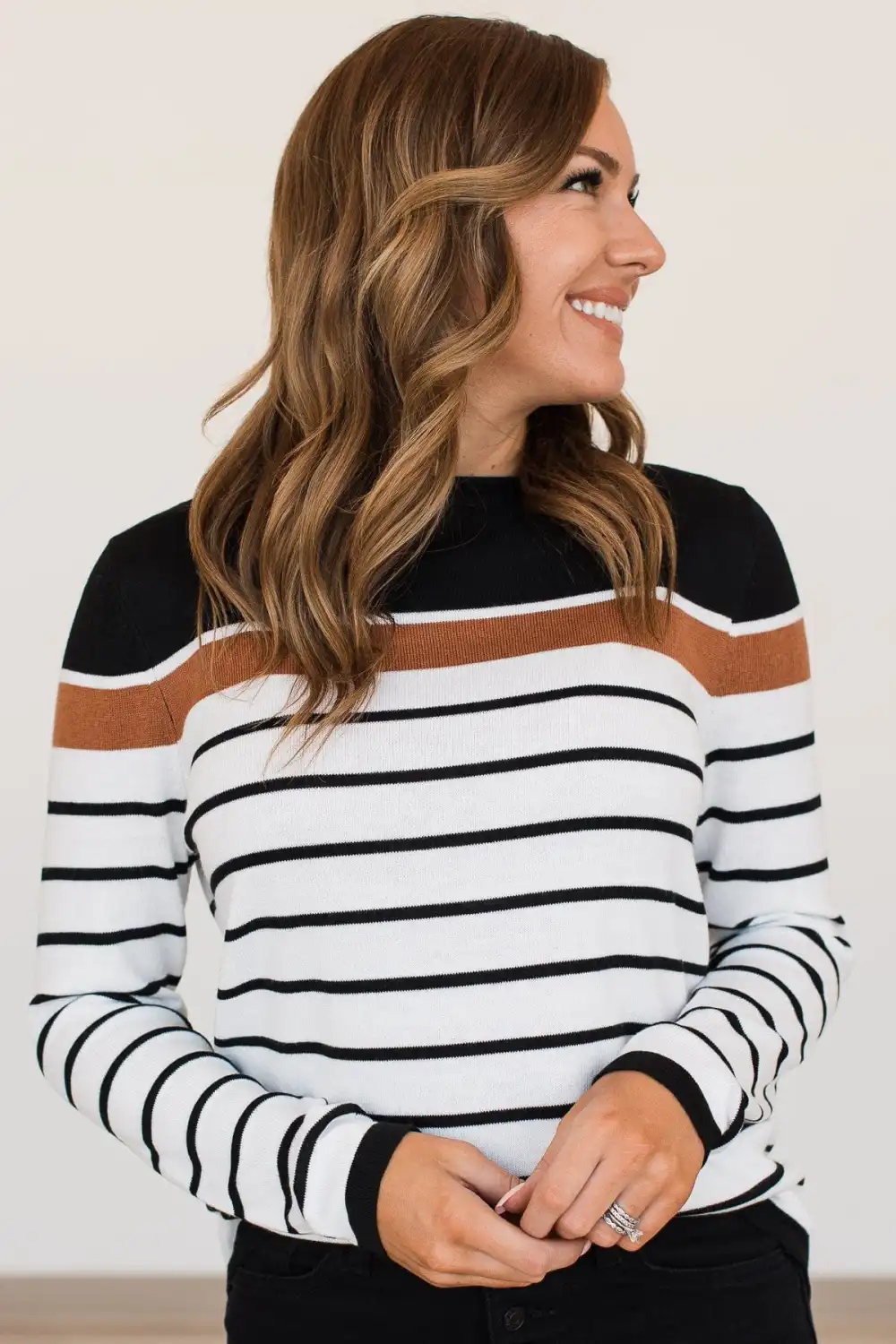 Can't Stay Away Striped Sweater- Black & Rust