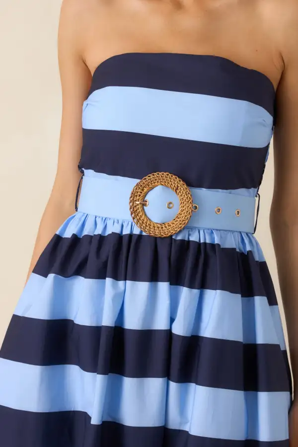 Striped Strapless Midi Dress