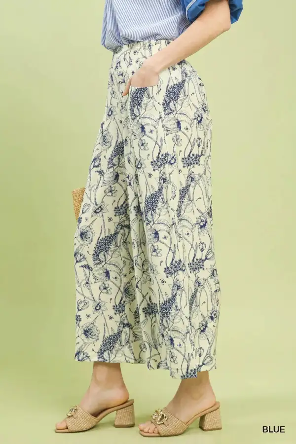 Two Tone Floral Print Pants
