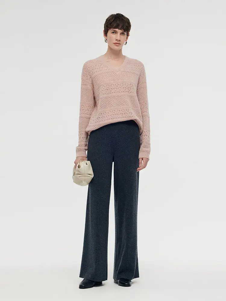 Machine Washable Wool Wide Leg Women Pants