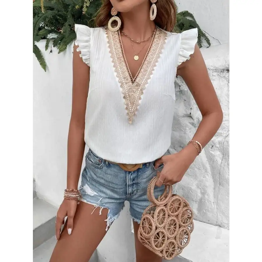 Full Size Ruffled V Neck Tank