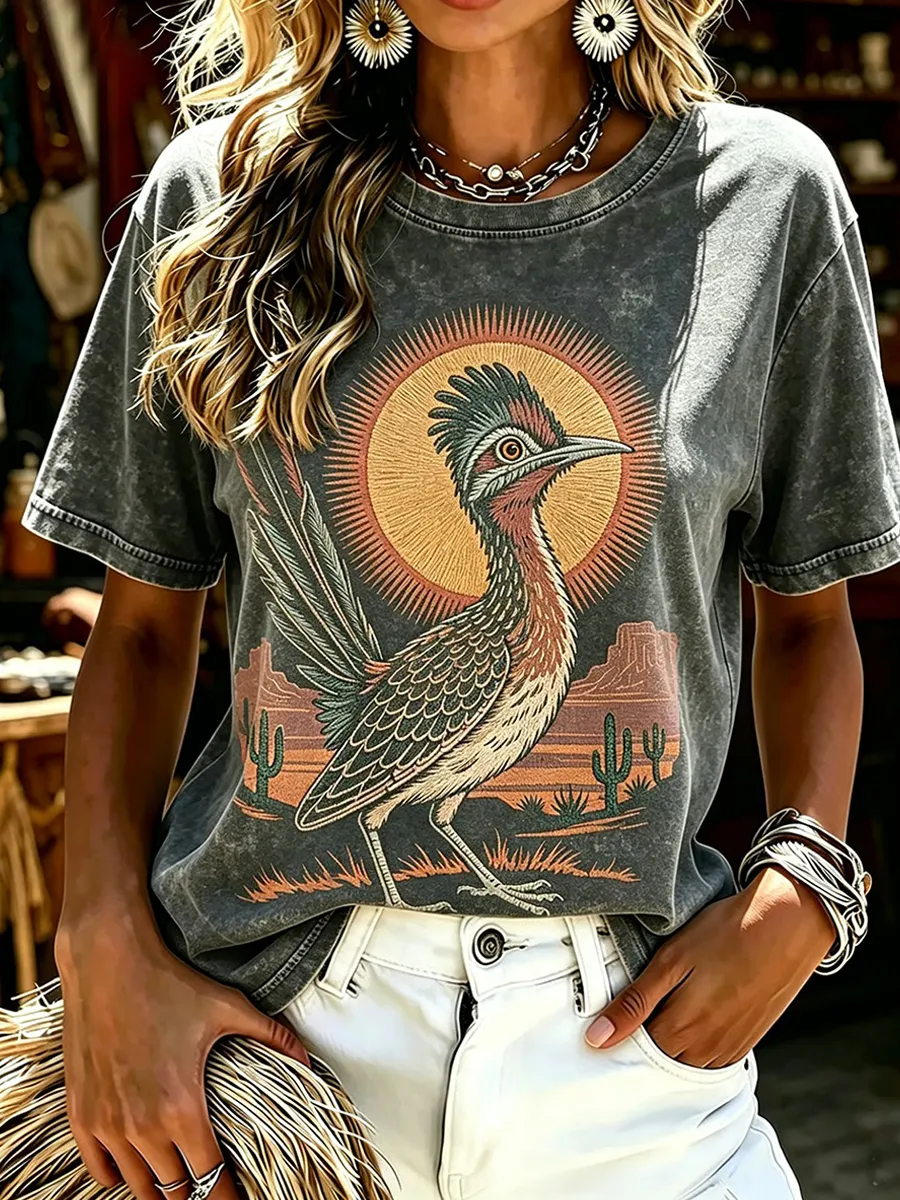 Women's Vintage Western Print Top