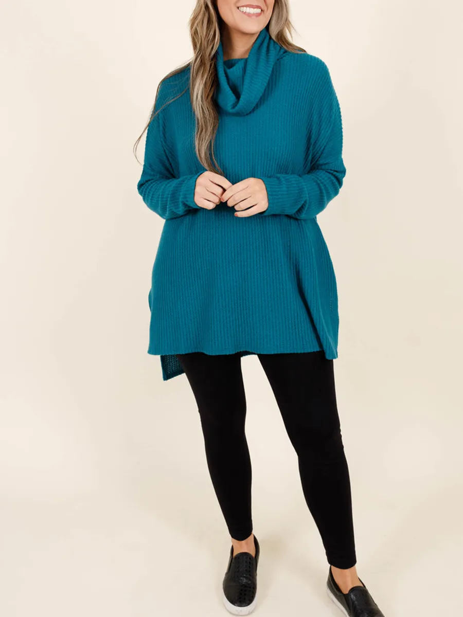 Blue green front short back long loose fitting sweater