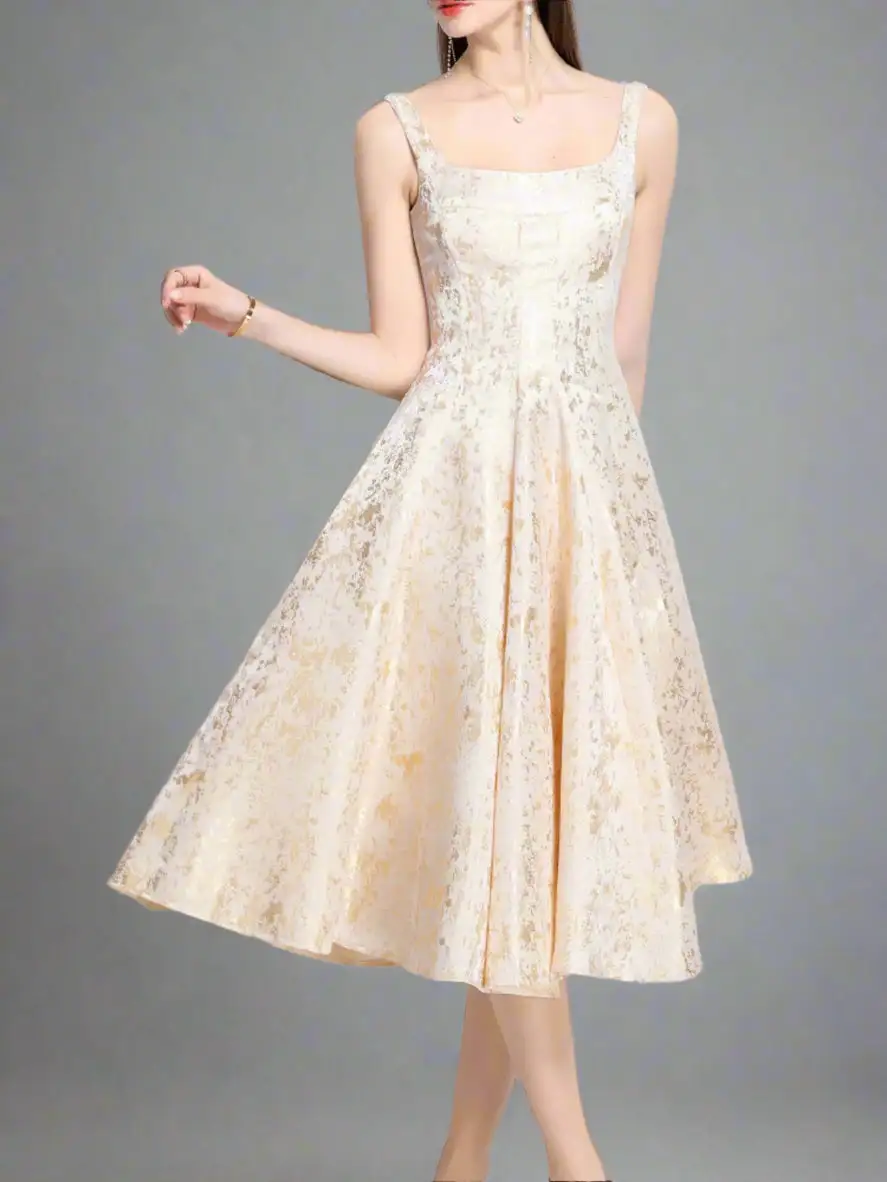 Floral Shine A-Line Midi Dress