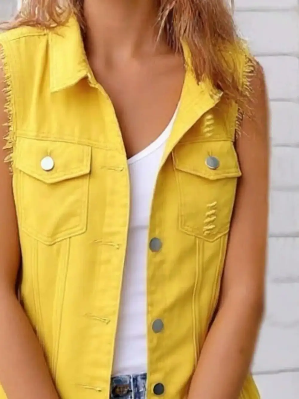 Full Size Sleeveless Frayed Denim