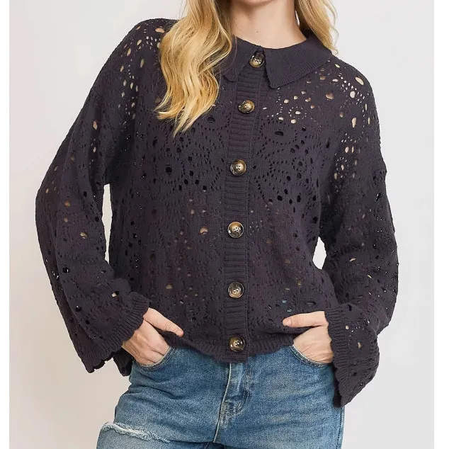 Hollow Out Button Down Cardigan