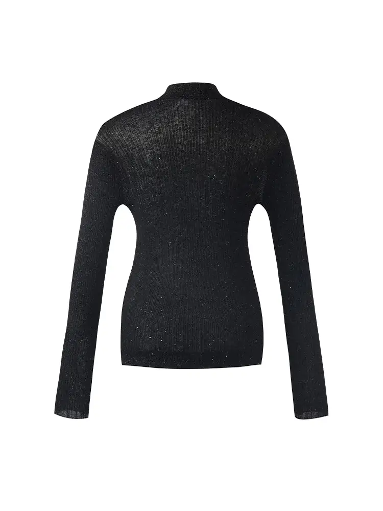 Sequins Sheath Mock Neck Women Sweater