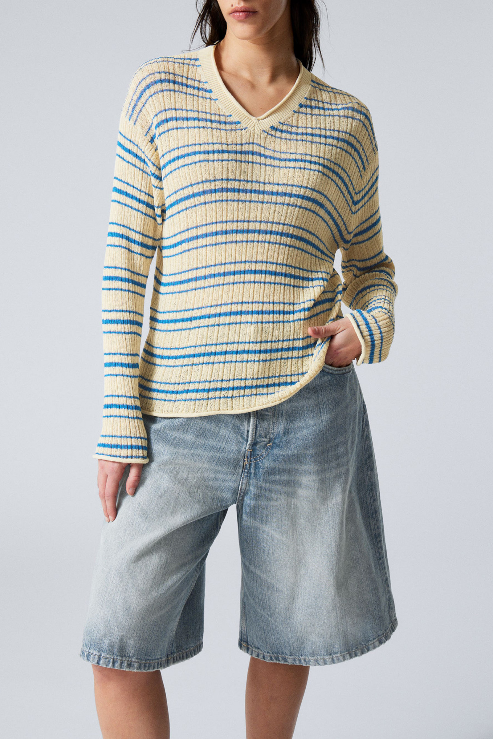 Striped V-Neck Long Sleeve Sweater