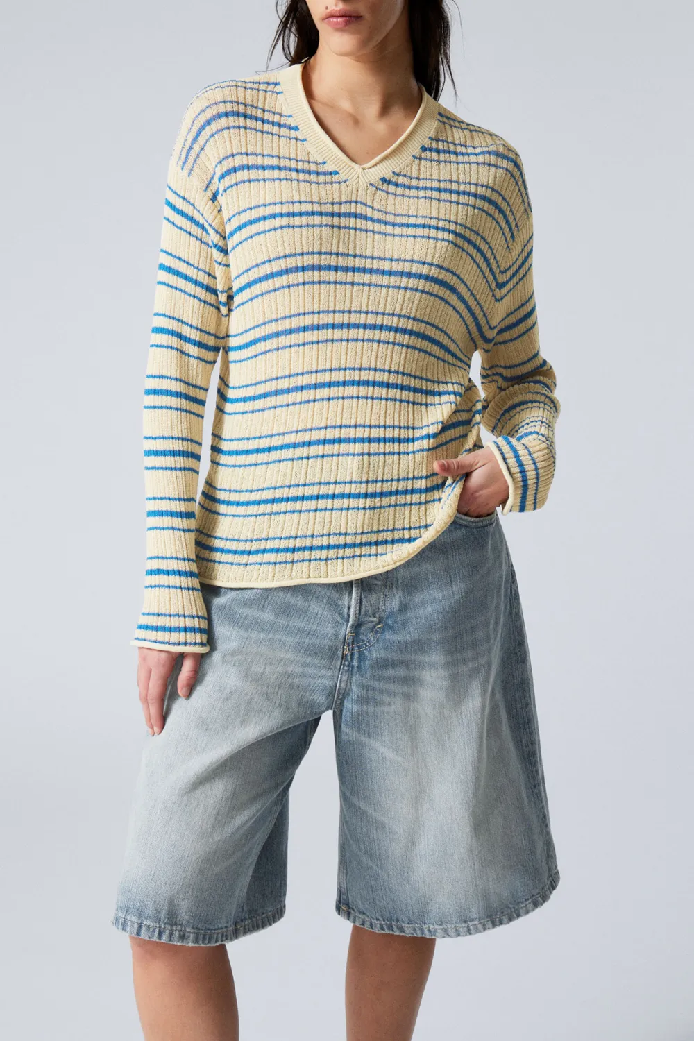 Striped V-Neck Long Sleeve Sweater