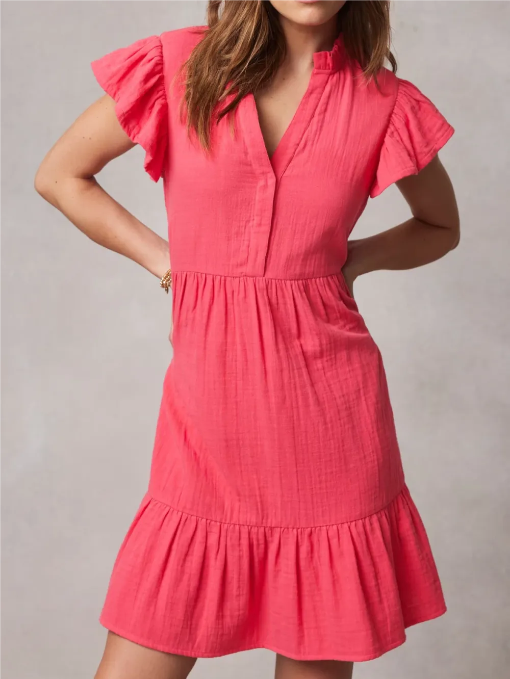 Ruffle Sleeve Mini Cotton Dress