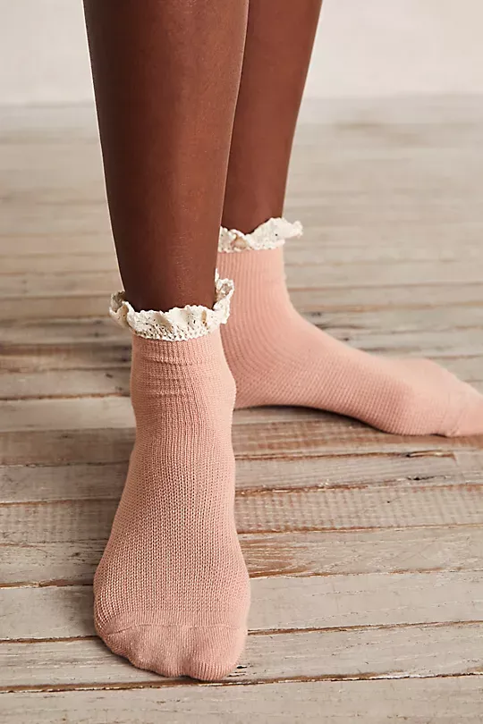 Waffle Lace Knit Socks