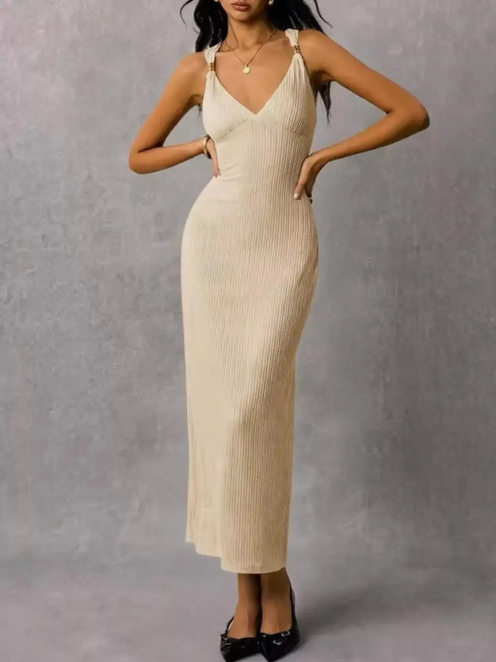 Ribbed Knit Sleeveless Midi Dress
