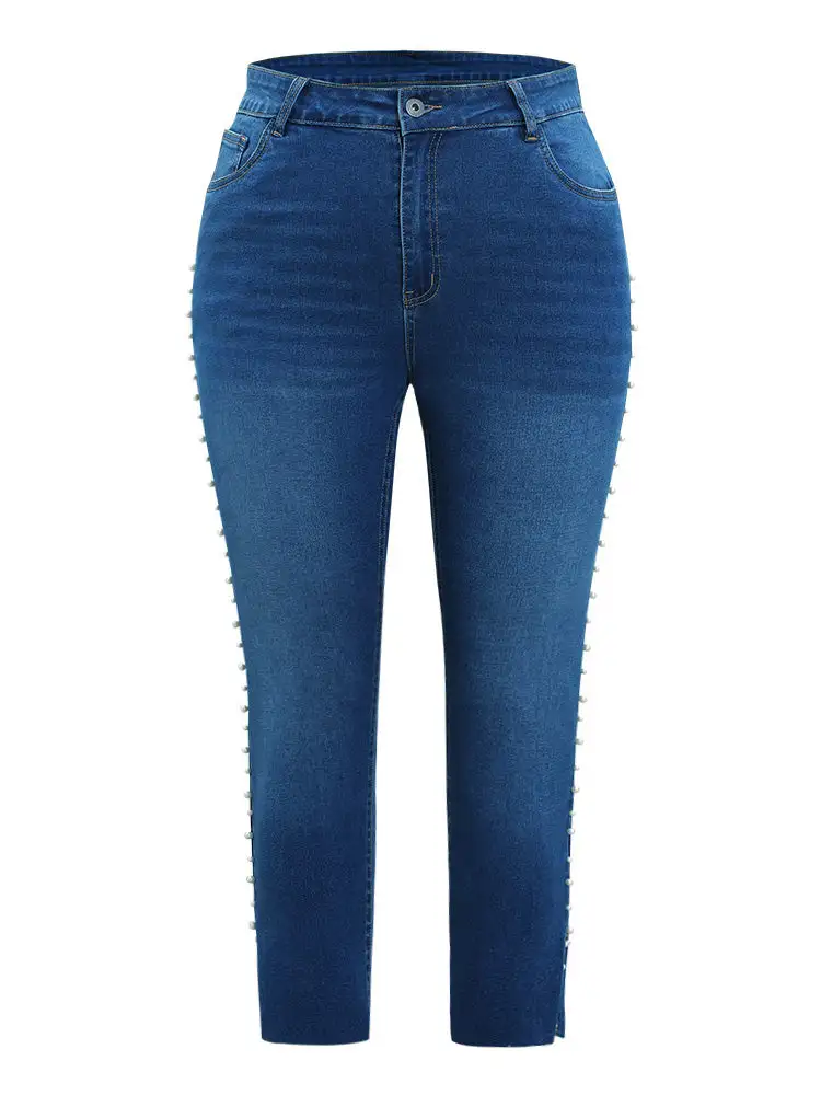 Beaded Split Side Pocket High Rise Jeans